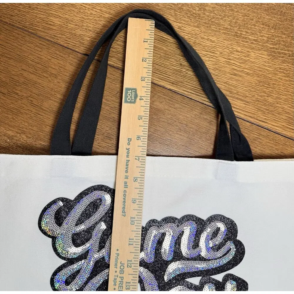 Game Day Tote Bag Sequin Script Canvas Bag Football Baseball Sports Mom Gift - Picture 6 of 6